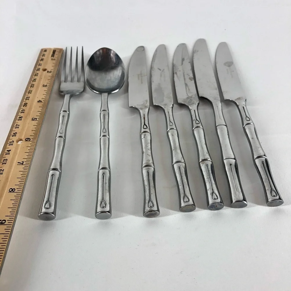 Hampton Silversmiths Bamboo Stainless Steel Flatware Lot Of 7 Pieces